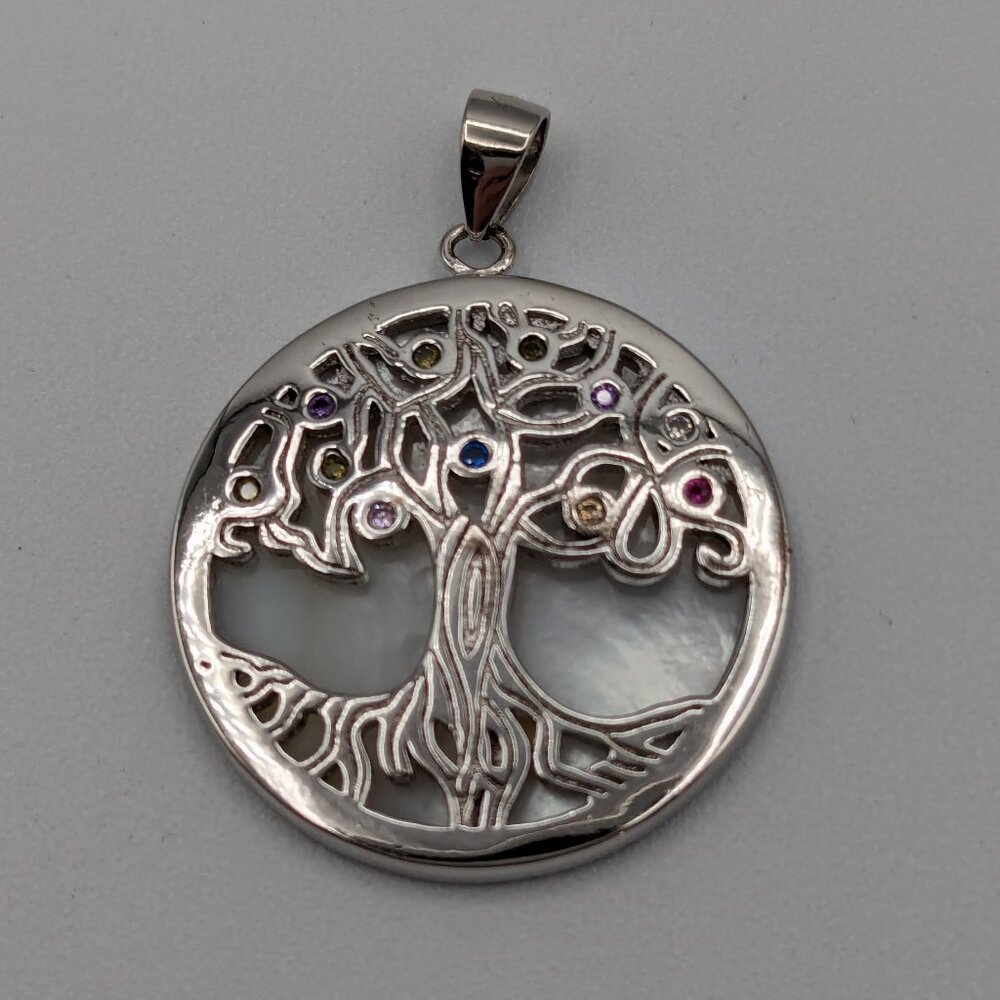 Tree of Life Pendant, Silver & Mother of Pearl with Gemstones, Made in Jerusalem